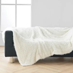 Clearance Douceur D'Intérieur Plaid 180 x 220 cm Imitation Fourrure Mouton Écru