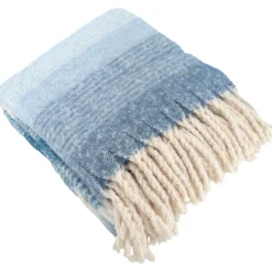 Linnea Plaid aspect mohair 100% polyester recyclé 130x180 cm HYGGE Rayé bleu* Plaid Canapé