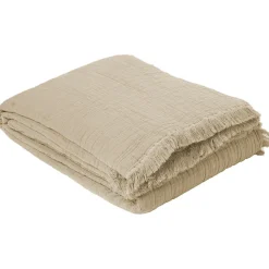Linnea Plaid avec franges 125x180 cm BREHAT 100% gaze de coton marron galet* Plaid Canapé