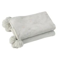 Sale J-Line Plaid avec pompons en polyester gris clair 176x128cm