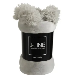 Sale J-Line Plaid avec pompons en polyester gris clair 176x128cm