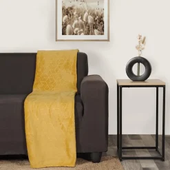 Dylrev Plaid en Flanelle à Motif reliefé géométrique, 130x170cm, Ocre,