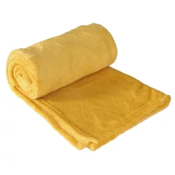 Dylrev Plaid en Flanelle à Motif reliefé géométrique, 130x170cm, Ocre,