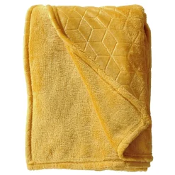 Dylrev Plaid en Flanelle à Motif reliefé géométrique, 130x170cm, Ocre,