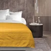 Best Douceur D'Intérieur Plaid enroulable 220 x 240 cm Polycoton Lucile Jaune Curry avec fermeture boutons