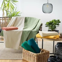 Best Douceur D'Intérieur Plaid enroulable 220 x 240 cm Polycoton Lucile Jaune Curry avec fermeture boutons