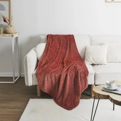 Linnea Plaid flanelle JULIA 150x200 cm motif végétation rouge terracotta* Plaid