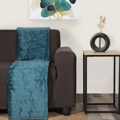 Dylrev Plaid Polaire à Motif reliefé géométrique, 220x240cm, Bleu canard,* Plaid Polaire