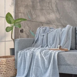 Sensei Maison Plaid polaire côtelé extra doux et chaud Blanc/Denim 150x180 cm KASH* Plaid Canapé|Plaid
