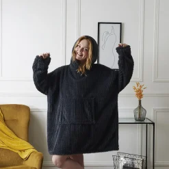 Outlet Paris Prix Plaid Sweat à Capuche "Chevron" 85x115cm Gris Foncé