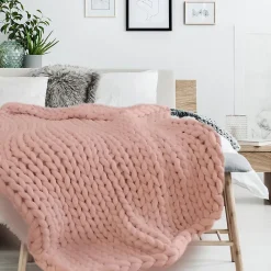 Linnea Plaid tricoté grosse maille 120x150 cm CHUNKY Rose* Plaid Canapé|Plaid
