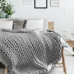 Linnea Plaid tricoté grosse maille 120x150 cm CHUNKY Gris* Plaid