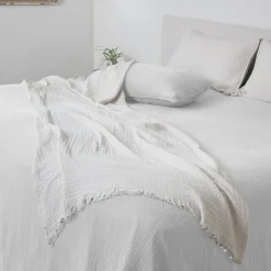 Linnea Plaid 180x240 cm en mousseline de coton collection PAROS blanc neige* Plaid Canapé