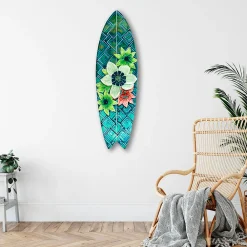 Déclina Planche de surf décorative, impression sur alu-dibond, déco murale, Planche de surf décorative style tropical, 100x30 cm* Objet Décoratif Mural