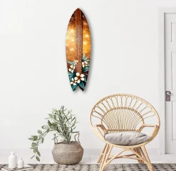 Déclina Planche de surf décorative, impression sur alu-dibond, déco murale, Planche de surf décorative design fleur hawaienne 3, 100x30 cm* Objet Décoratif Mural