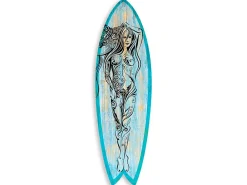 Hot Déclina Planche de surf décorative, impression sur alu-dibond, déco murale, Planche de surf déco Woman Illustration, 100x30 cm
