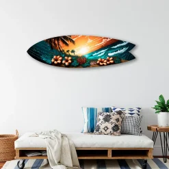 Best Déclina Planche de surf décorative, impression sur alu-dibond, déco murale, Planche de surf décorative paysage marin, 100x30 cm