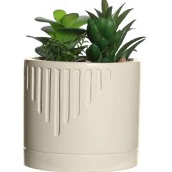 Outlet Ornami Plante grasse artificielle en pot l.10 x H. 19,5 cm blanc