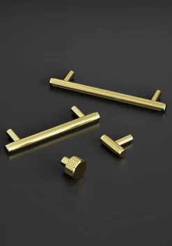 Sale GoodHome Poignée de meuble en T Irus acier effet laiton satin doré l.168mm x l.12mm x H. 35mm entraxe 128mm