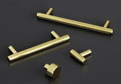 Sale GoodHome Poignée de meuble en T Irus acier effet laiton satin doré l.168mm x l.12mm x H. 35mm entraxe 128mm