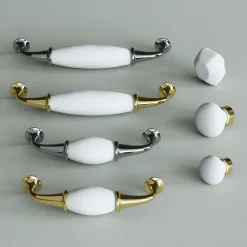 Sale GoodHome Poignée de meuble porcelaine blanc 96mm