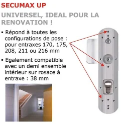 Discount Vachette Poignée de porte d'entrée blindée - Secumax Up - - Gris argent - Clé I - 170 mm à 216 mm
