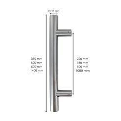 Secury-T Poignée de tirage - Baton de maréchal - Inox 304 - Droit 90 degrés 1400mm