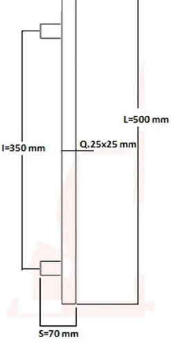 Sale Hardwarexchange Poignée de tirage Carrée 25x25 mm - Entraxe350 - S70 - L500 mm - INOX 304 Laqué RAL 9005 Noir Mat