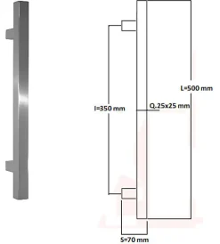 Sale Hardwarexchange Poignée de tirage Carrée 25x25 mm - Entraxe350 - S70 - L500 mm - INOX 304 Laqué RAL 9005 Noir Mat
