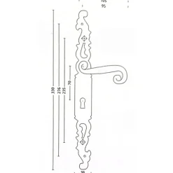 Secury-T Poignées de porte fer forgé COQ vieil argent 330X36 mm Trou de cylindre i* Poignée Sur Plaque