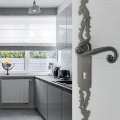 Secury-T Poignées de porte fer forgé COQ vieil argent 330X36 mm Trou de clé L* Poignée De Porte Intérieure