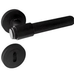 Online Secury-T Poignées de porte sur rosace ronde noir mat industriel - Modèle Ema Trou de clé L