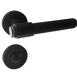 Secury-T Poignées de porte sur rosace ronde noir mat industriel - Modèle Ema à condamnation* Poignée Sur Rosace