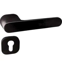 Secury-T Poignées de porte sur rosace oblongue noir mat - Modèle Marina Trou de cylindre i* Poignée Sur Rosace