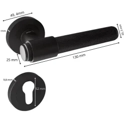 Secury-T Poignées de porte sur rosace ronde noir mat industriel - Modèle Ema Trou de cylindre i* Poignée Sur Rosace