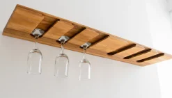 Woodbord Porte-Verres à Vin en Bois Teck Huilé - 18X200X600mm - Support Suspendu 5 Rangées* Etagère Murale
