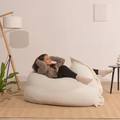 New Bananair Pouf bouclette déhoussable 180 x 140 cm blanc