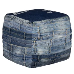 Womo-Design Pouf carré Pittsburgh 45 cm bleu pièce unique artisanal en jean rembourrage de coton* Pouf Et Poire