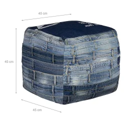 Womo-Design Pouf carré Pittsburgh 45 cm bleu pièce unique artisanal en jean rembourrage de coton* Pouf Et Poire
