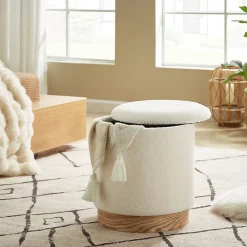 Sicaan Pouf coffre JULIETTE tissu bouclette blanc* Pouf Et Poire