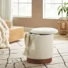 Sicaan Pouf coffre JULIETTE tissu bouclette blanc & base bois foncé* Pouf Et Poire