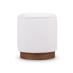 Sicaan Pouf coffre JULIETTE tissu bouclette blanc & base bois foncé* Pouf Et Poire