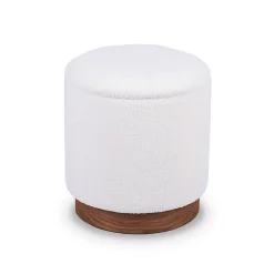 Sicaan Pouf coffre JULIETTE tissu bouclette blanc & base bois foncé* Pouf Et Poire