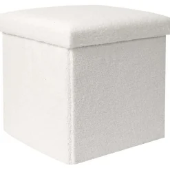 Best The Home Deco Factory Pouf coffre pliable en bouclette blanc