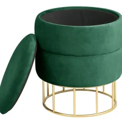 Outlet Akord Furniture Factory Pouf de Rangement avec Couvercle matelassé AKORD ELZA velour colour Vert Bouteille hauteur 42 cm