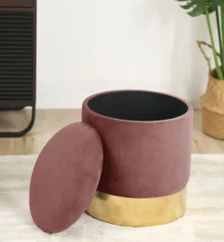 Discount Akord Furniture Factory Pouf de Rangement avec Couvercle AKORD GOLDEN velour colour Rose hauteur 40 cm