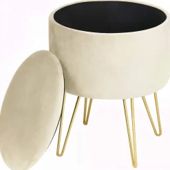 Akord Furniture Factory Pouf de Rangement avec Couvercle AKORD LILI velour colour Cachemire hauteur 45 cm* Pouf Et Poire