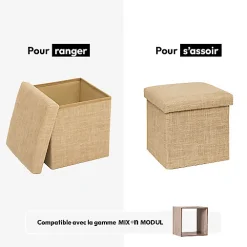 5Five Pouf de rangement Mix 'n' Modul en toile de jute 31x31cm - Beige-* Pouf Et Poire