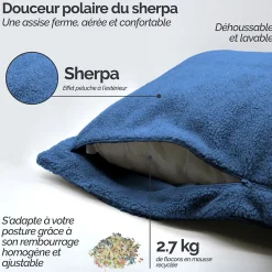 Vivezen Pouf, fauteuil d'intérieur déhoussable - 90 x 140 cm - Sherpa - Bleu marine -* Pouf Et Poire