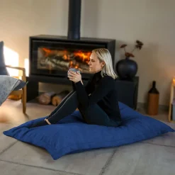 Vivezen Pouf, fauteuil d'intérieur déhoussable - 90 x 140 cm - Sherpa - Bleu marine -* Pouf Et Poire